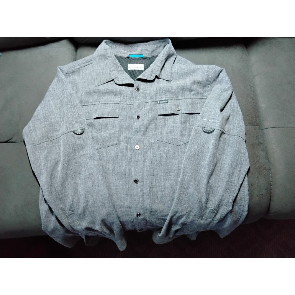 Columbia Omni-Wick L/S Gray Button Down Fishing Shirt Mens Size L
